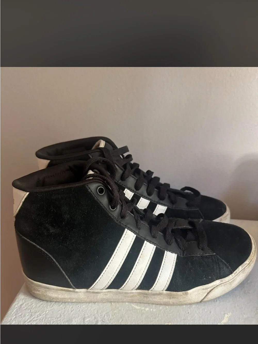 Adidas Black High-Top cloud foam Sneakers with White Stripes